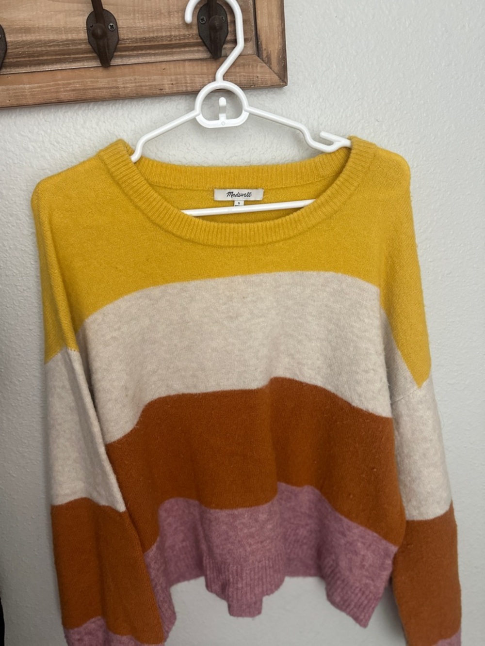 Madewell Striped Crewneck Sweater in Yellow, Cream, Rust & Dusty Pink